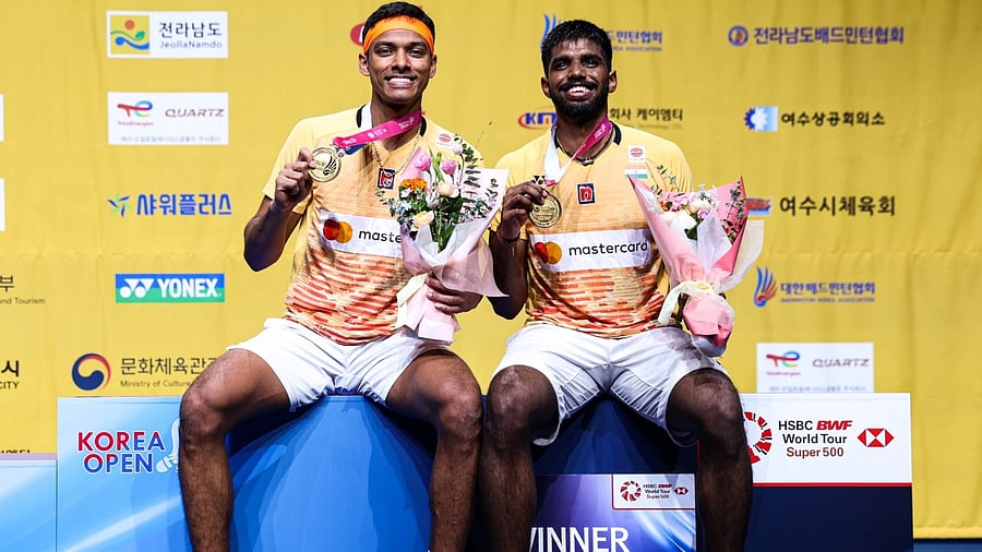 Satwik and Chirag after winning Korea Open 2023. Credit: Twitter/@BAI_Media