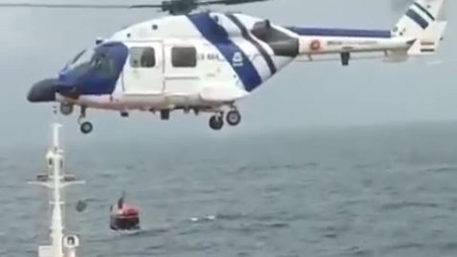 Screengrab from the video where the sailor can be seen being evacuated. Credit: Twitter/@DefencePROkochi