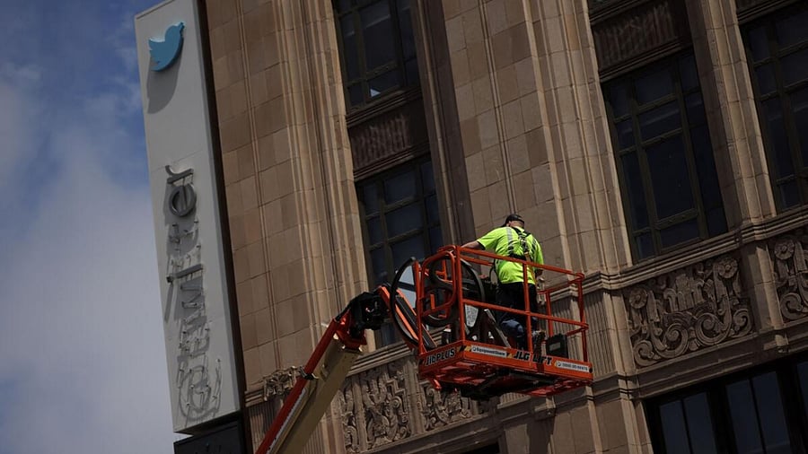 A partially dismantled Twitter's sign is seen at Twitter's corporate headquarters building as Elon Musk renamed Twitter as X and unveiled a new logo, in downtown San Francisco, California, US. Credit: Reuters Photo