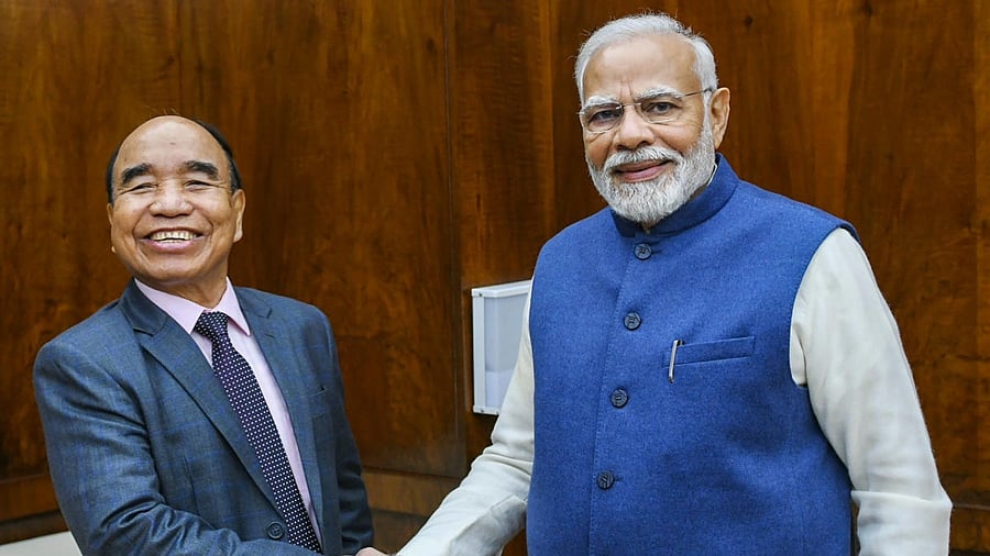 File photo of Prime Minister Narendra Modi with Mizoram Chief Minister Zoramthanga. Credit: Twitter/@PMOIndia