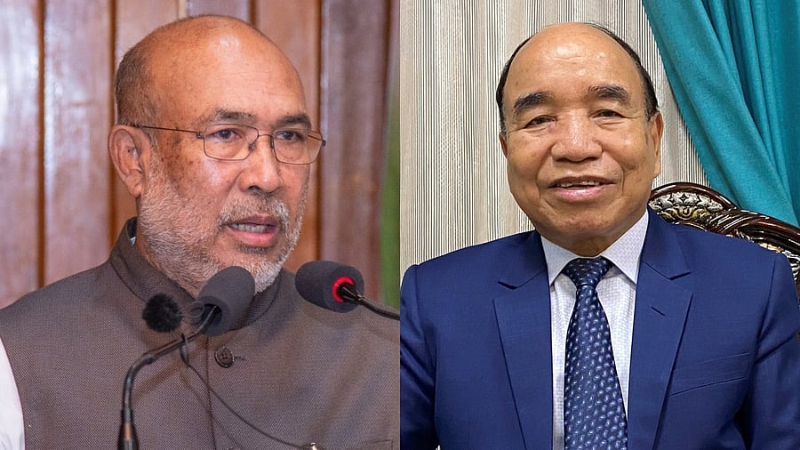 Manipur Chief Minister N Biren Singh (L) and Mizoram Chief Minister Zoramthanga. Credit: Agency Photos