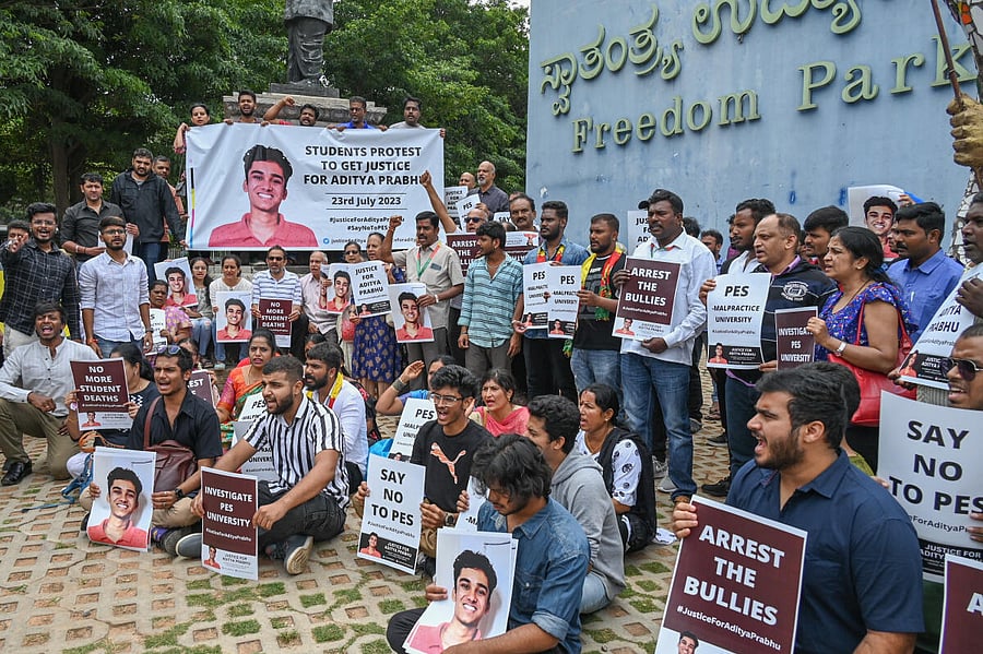 Several Bengalureans gathered at Freedom Park on July 23, demanding justice for Aditya Prabhu. DH Photo by SK Dinesh