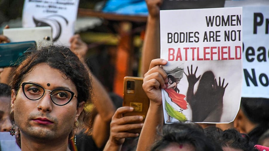Transgenders join a protest organized by Alliance of Feminist Collectives over sexual violence against the women and the ongoing ethnic violence in Manipur, in Guwahati, Wednesday, July 26, 2023. Credit: PTI Photo