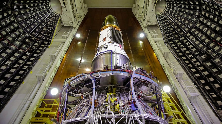 Preparations underway for the launch of ISRO's PSLV-C56 carrying Singapore’s DS-SAR satellite along with 6 co-passenger satellites. Credit: PTI Photo