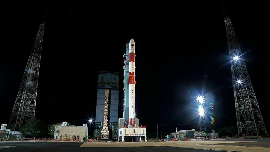 PSLV-C56 ahead of its launch in Sriharikota. Credit: PTI Photo
