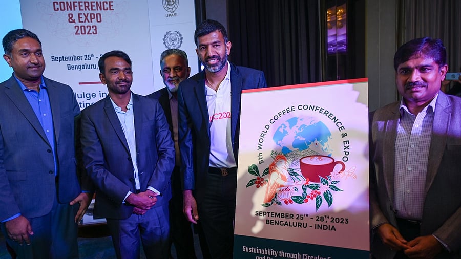 The logo and theme for World Coffee Conference (WCC) 2023 was unveiled in the city on Monday. Credit: DH Photo/B H Shivakumar