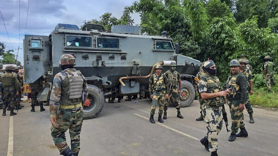 Scenes in Manipur's Bishnupur amid clashes. Credit: PTI Photo