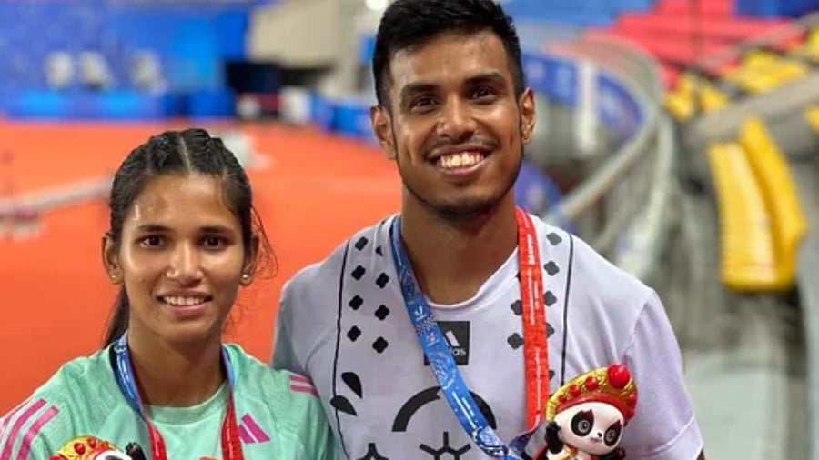 Jyothi Yarraji (left) after winning bronze at WUG. Credit: X/@afiindia