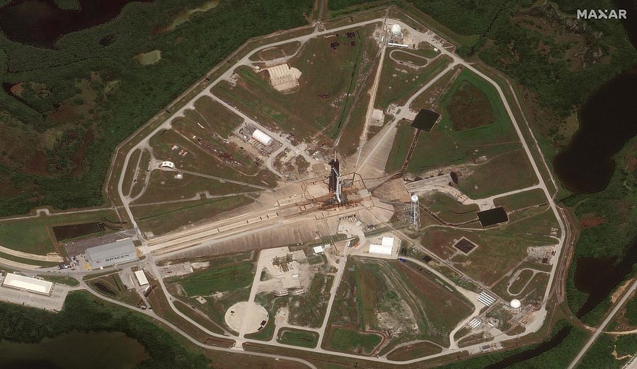 NASA astronauts Hurley and Bob Behnken are set to depart for an extended stay at the International Space Station on the SpaceX Demo-2 mission. (Photo by - / Satellite image ©2020 Maxar Technologies / AFP) / RESTRICTED TO EDITORIAL USE - MANDATORY CREDIT "AFP PHOTO 