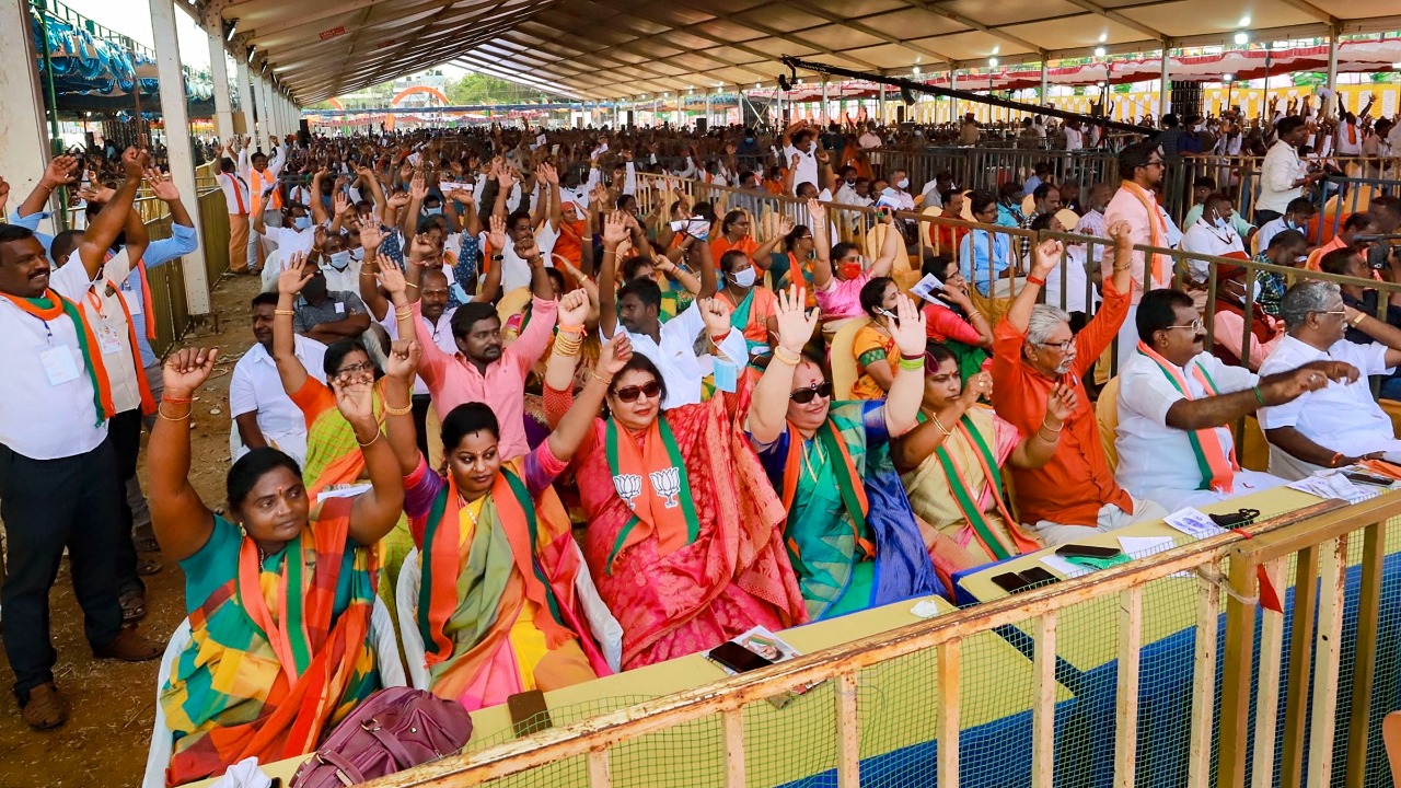 In Pics | Congress, BJP campaign in full swing ahead of Puducherry polls