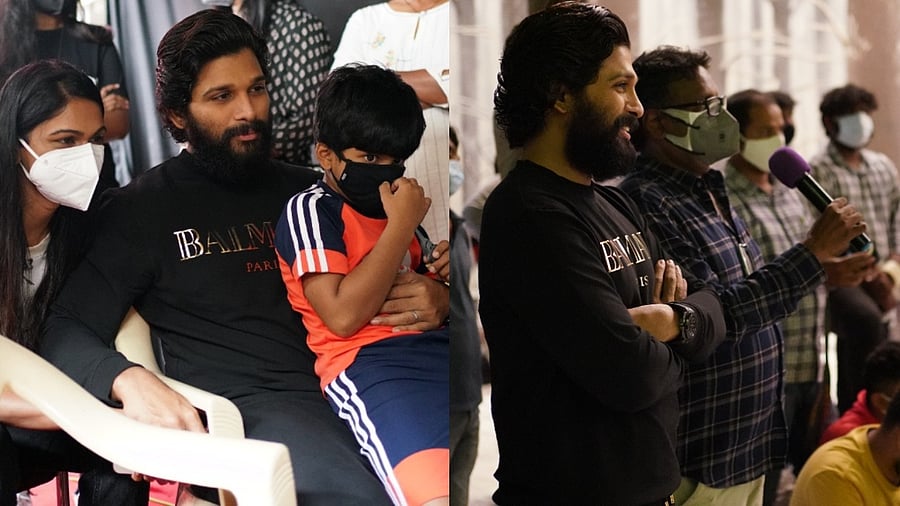 Allu Arjun, family visit daughter Arha on 'Shaakuntalam' sets; See Pics