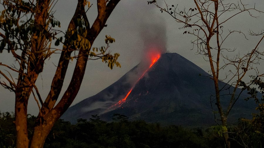 Lava flows from Mount Merapi, Indonesia’s most active volcano, as seen from Tunggularum village in Sleman, Yogyakarta. Credit: AFP Photo