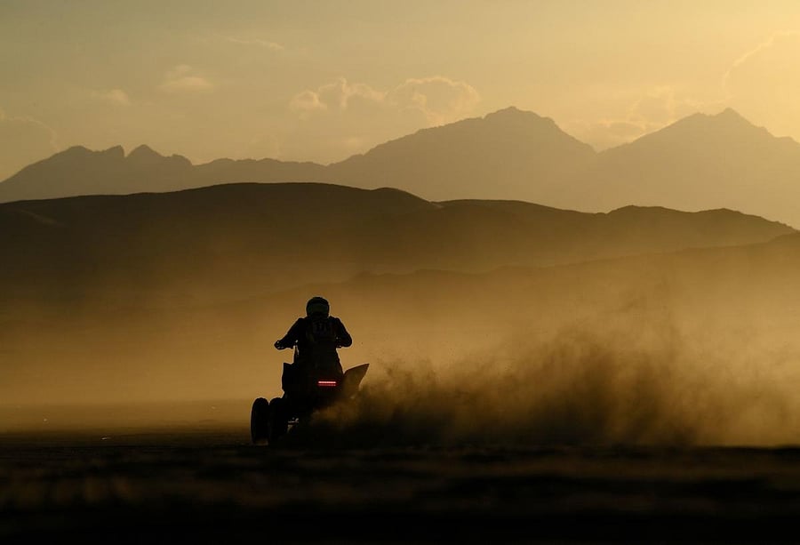 A biker competes during the Stage 1A of the Dakar Rally 2022 between Jeddah and Hail, in Saudi Arabia. Credit: AFP Photo