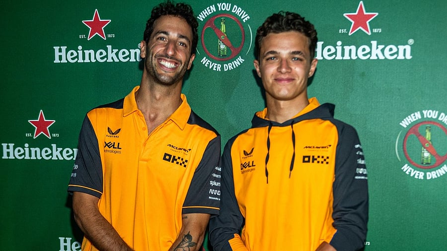 Formula One drivers, McLaren team, Daniel Ricciardo and Lando Norris attend Heineken's "When You Drive Never Drink" campaign launch event in Miami Beach. Credit: AFP Photo