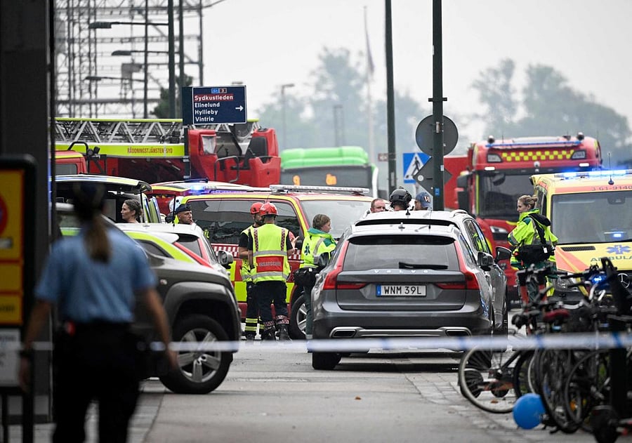 Police secures the area after two persons have been injured in a shooting at Emporia Shopping Center in Malmo, Sweden. Credit: AFP Photo