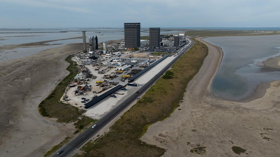 Aerial view of the SpaceX Starbase ahead of a news conference with SpaceX Chief Engineer Elon Musk and T Mobile CEO Mike Sievert, in Brownsville, Texas. Credit: Reuters photo