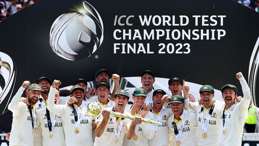 <div class="paragraphs"><p>Australia celebrating the their maiden World Test Championship title in 2023.</p></div>