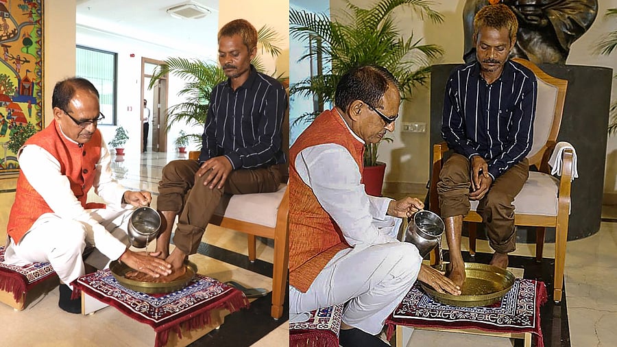 MP urination incident: CM Shivraj Singh Chouhan washes feet of victim, offers his apology