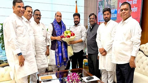 Alt="Revanth Reddy invites Rajnath Singh to inaugurate Raksha Expo 2026"