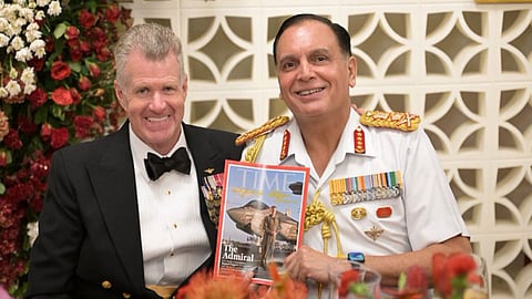 Alt="USPACOM Admiral Samuel Pepro with Chief of Defence Staff General N. S. Raja Subramani with a TIME Magazine featuring Admiral Paparo on the cover"