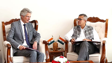Alt="Newly appointed German Ambassador to India Jasper Wieck meets Defence Secretary Rajesh Kumar Singh in New Delhi"