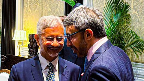 Alt="EAM S. Jaishankar and UAE Deputy PM and FM Sheikh Abdullah bin Zayad Al Nahyan"