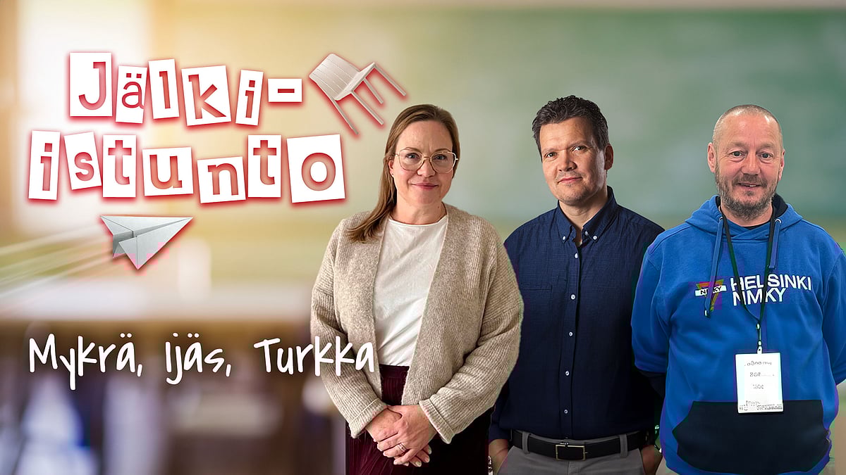 Jälki-istunto -podcastissa Susan Mykrä, Johannes Ijäs ja Ville Turkka.