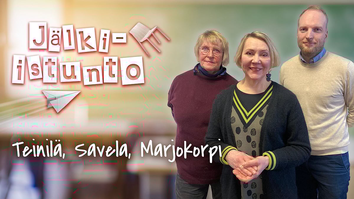 Jälki-istunto -podcastissa Mari Teinilä, Sari Savela ja Santeri Marjokorpi.