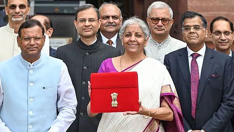 Nirmala Sitharaman with last year's budget document. 