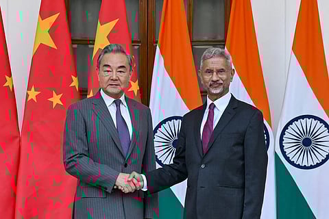 Chinese Foreign Minister Wang Yi with his Indian counterpart S   Jaishankar.