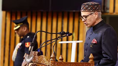 Omar Abdulla taking the oath of office as Chief Minister of Jammu and Kashmir on Wednesday (Pic: Mint)