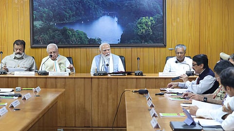 PM held a review meeting regarding the landslide affected areas at Wayanad on August 10. Image: PIB
