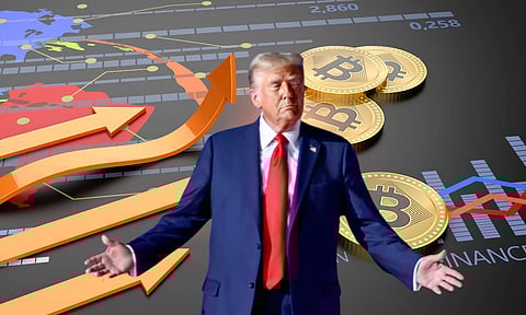 Us president Donald Trump And Crypto Currency background