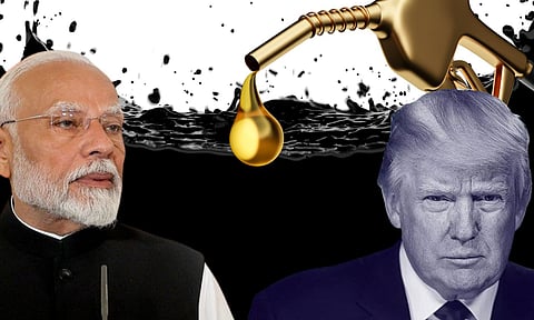 narendra modi and donald trump in oil background