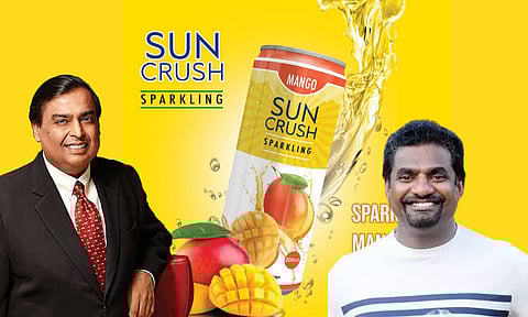 Mukesh Ambani, Muttiah Muralitharan, and sun crush in the back ground