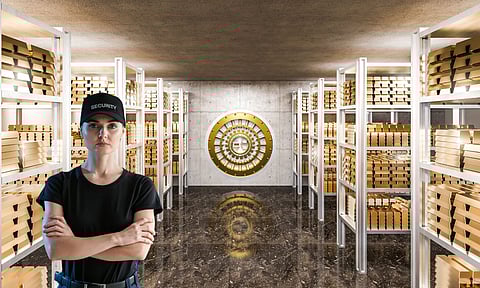 A Gold Vault with a female security officer