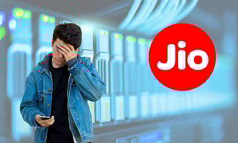 Jio Logo, man using phone, 