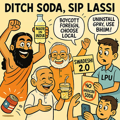കോള തുലയട്ടെ, ലസ്സി കുടിക്കാം, ജി-പേ വേണ്ട, ഭീം ആപ് മതി; ട്രംപിനെതിരെ ശക്തിപ്പെട്ട് സ്വദേശി പ്രസ്ഥാനം!