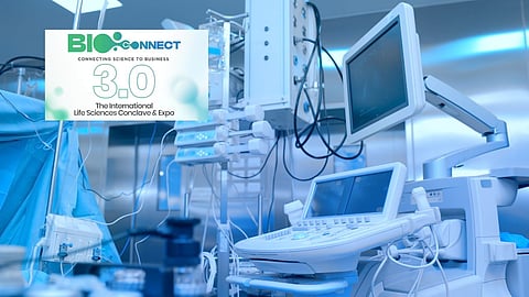 Modern medical lab equipment with BIOConnect 3.0 logo, representing the International Life Sciences Conclave & Expo