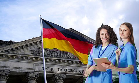 Medical Students in Uniforms with Tablet and Laptop Indoors