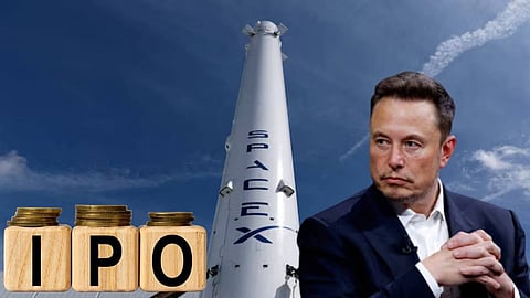 Elon musk, spacex rocker and ipo logo