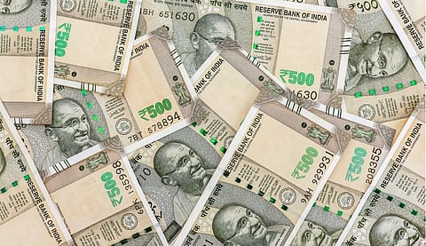 New indian 500 rupees banknotes. Colorful money background.