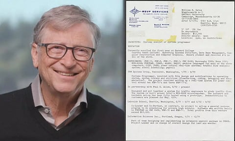 48 വര്‍ഷം മുമ്പ് 12,000 ഡോളര്‍ പ്രതിഫലം; പതിനെട്ടാം വയസില്‍ തയ്യാറാക്കിയ റെസ്യൂമെ പങ്കുവെച്ച് ബില്‍ ഗേറ്റ്‌സ്