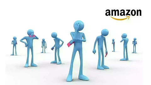 amazon logo and layoff image from canva