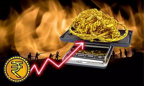 Rupee up graph, gold, war