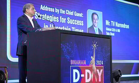 കൊച്ചി ലെ മെറിഡിയനില്‍ നടന്ന ധനം ബിസിനസ് സമ്മിറ്റില്‍ ടാറ്റാ സ്റ്റീല്‍ ഗ്ലോബല്‍ സി.ഇ.ഒയും മാനേജിംഗ് ഡയറക്ടറുമായ ടി.വി. നരേന്ദ്രന്‍ സംസാരിക്കുന്നു.
