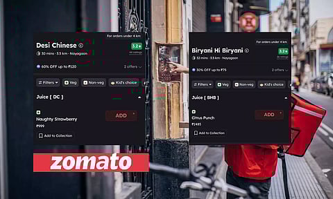 food delivery app zomato food menu screen shot
