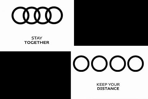 കൊറോണ കാലത്തെ ബ്രാന്‍ഡിംഗ്; 'സാമൂഹിക അകലം' പ്രചരിപ്പിക്കാന്‍ ഔഡി വരെ ലോഗോ മാറ്റിയത് ഇങ്ങനെ