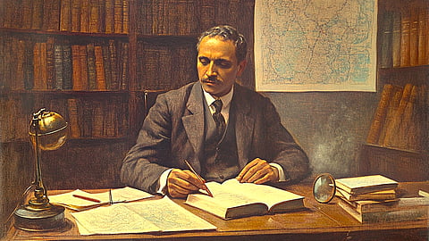 Illustration of Jadunath Sarkar Writing