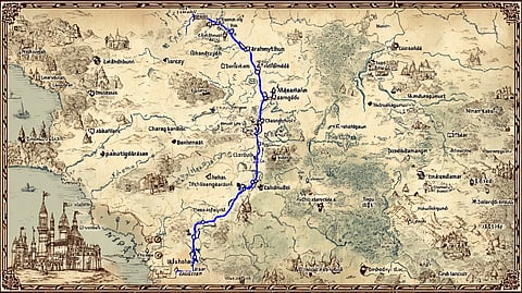 Illustration of Valentia's Route from Calcutta to Bhagalpur